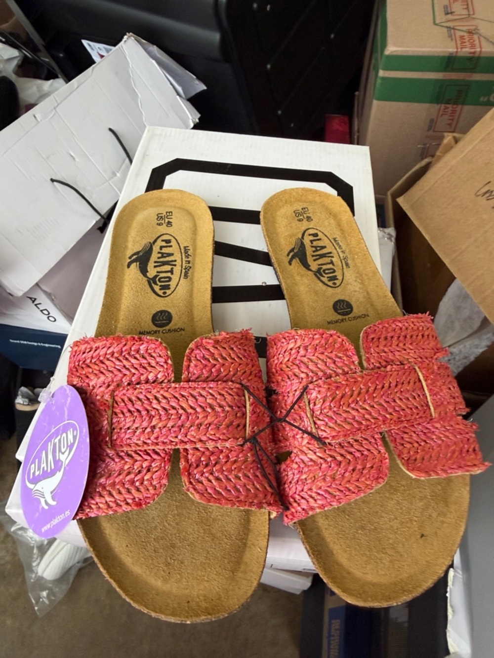 Plakton Women's Red Woven Slide Sandals - Comfortable Slip-On